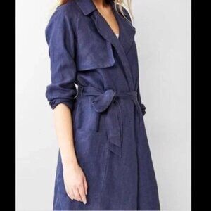 GAP Blue 100% Linen Belted Trench Coat Jacket with Two Front Pockets size XS
